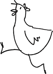 Obrazek przedstawiający biegnącą kurę - element identyfikacji wizualnej festiwalu